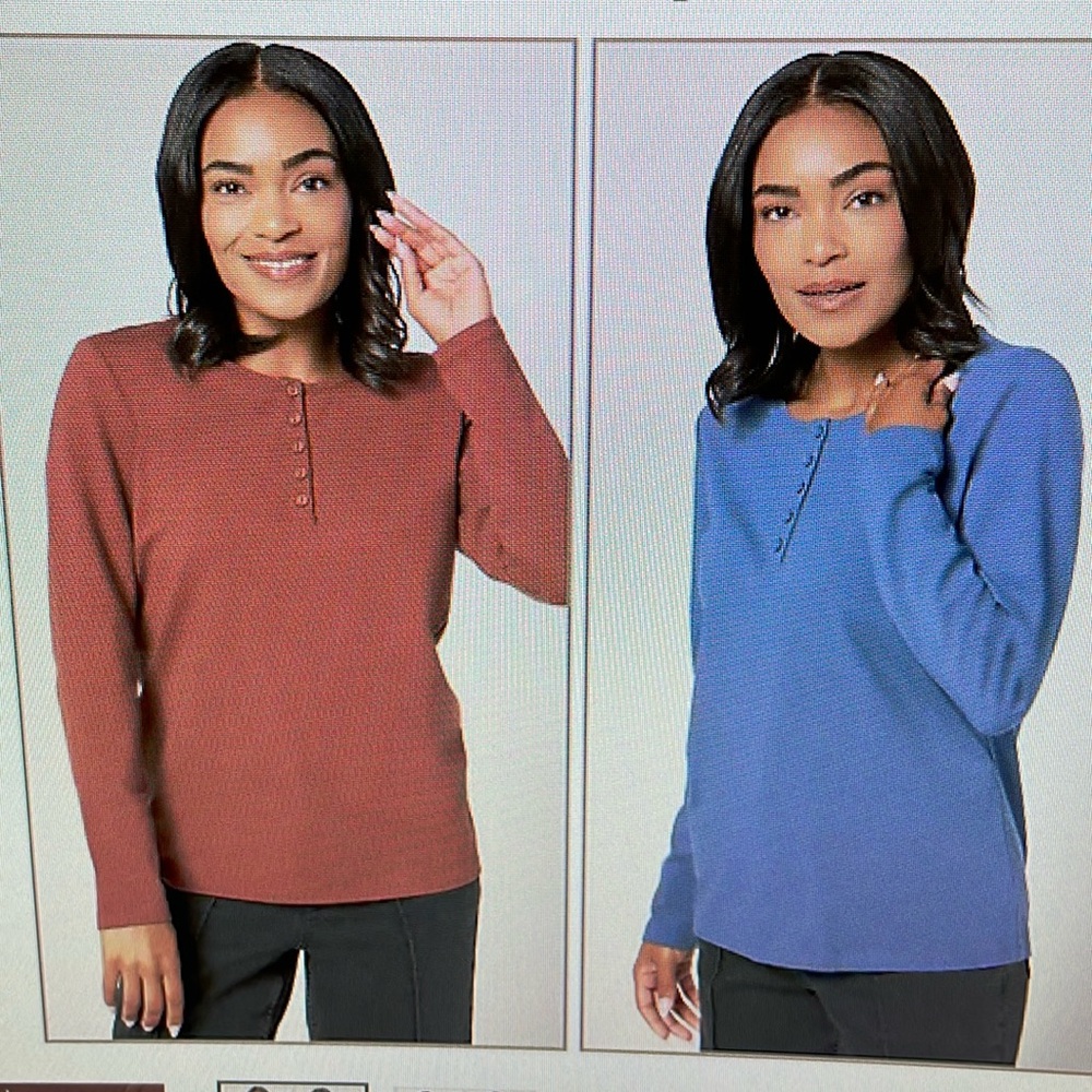 Denim & Co. Set of 2 Long Sleeve Stretch Henleys Size 1X NWT